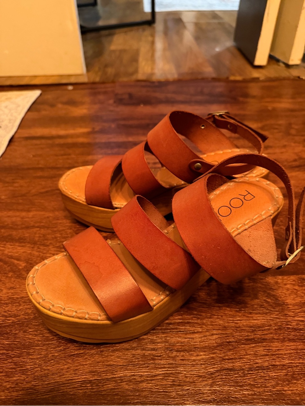 Roolee Brown Leather Platform Sandals